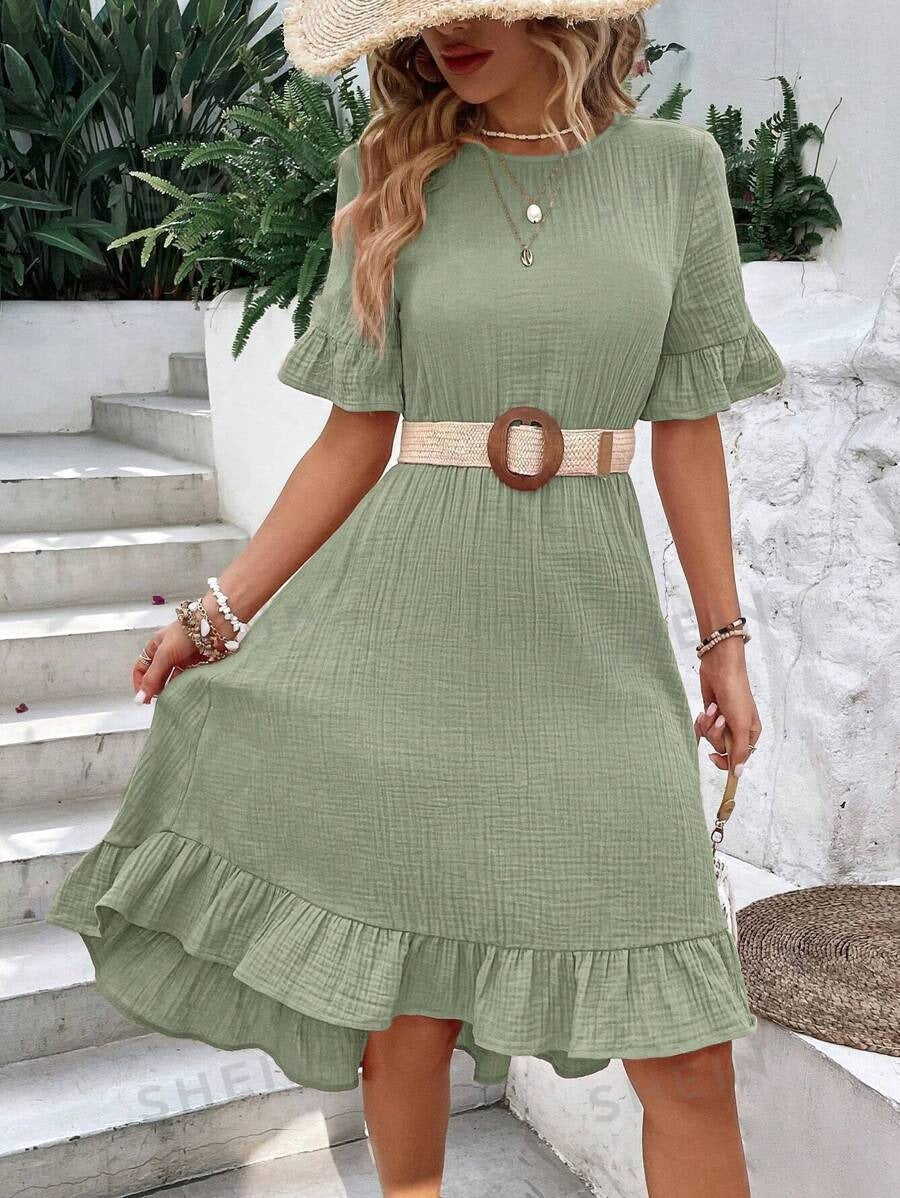 IvyShape | Relaxed Ruffle Short Sleeve Fashion Dress