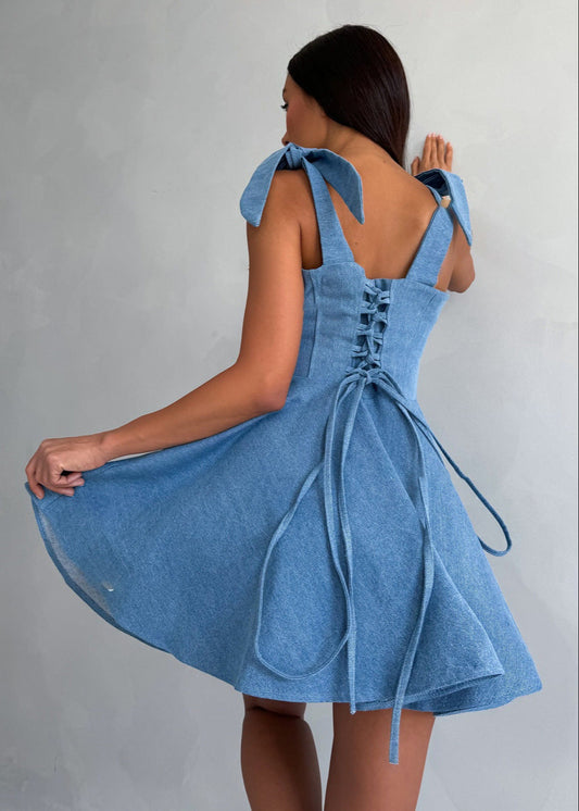 Ivyshape | Tie Denim Corset Dress