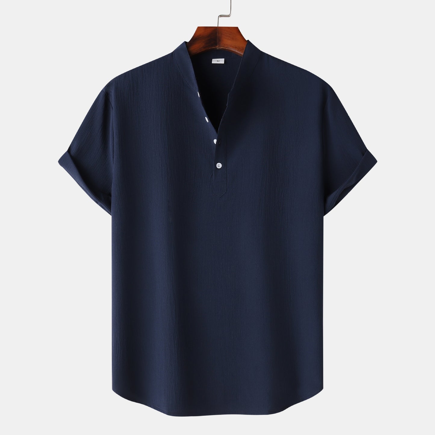 Men's short-sleeve shirt with modern Henley design and functional buttons Ivyshape