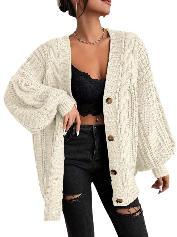 Ivyshape | Plain V-Neck Long Sleeve Cardigan