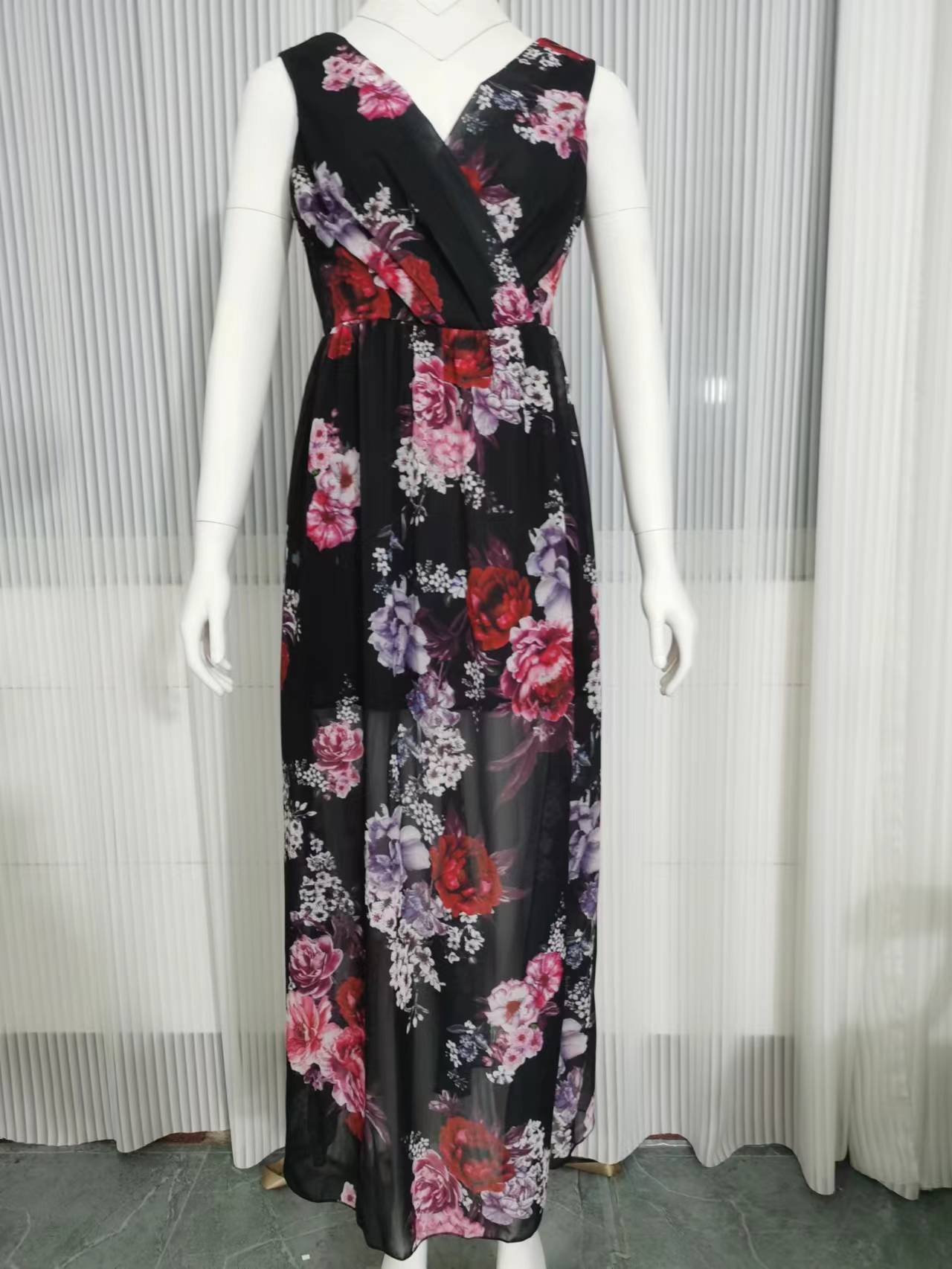 IvyShape | Floral Backless Split Tie Waist Long Dress