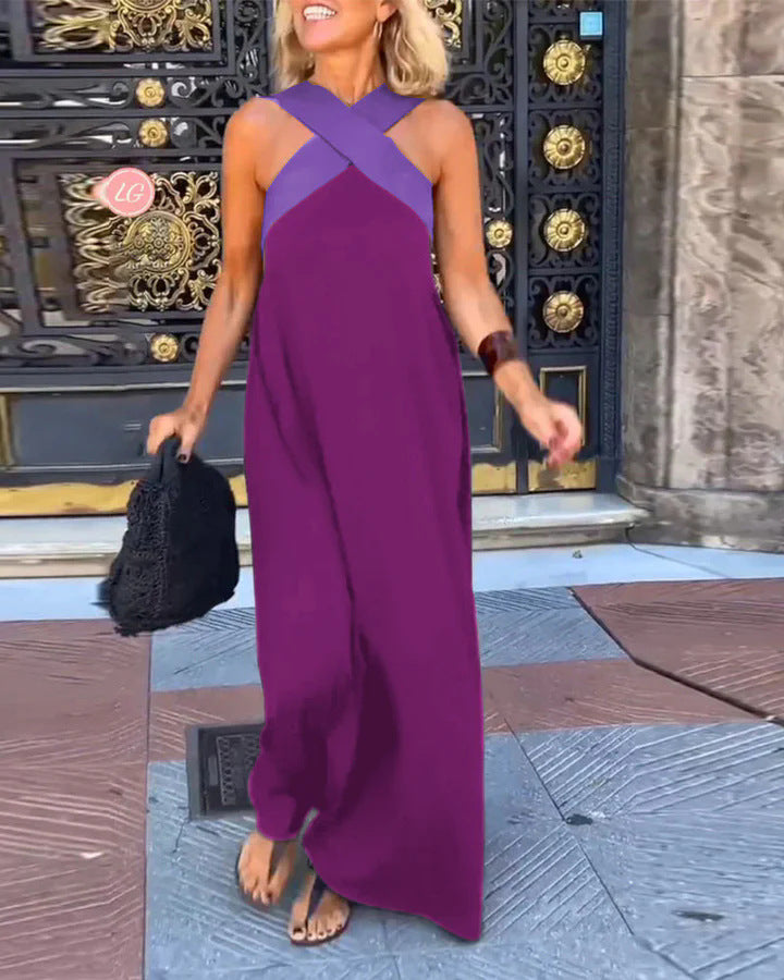 Women's Long Maxi Dress with Cross-Over Straps and Elegant Cut Ivyshape