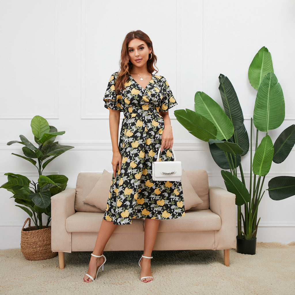 Women’s Midi Dress with Floral Pattern Ivyshape