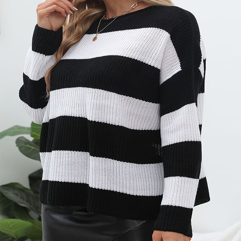 IvyShape | Trendy Striped Loose Casual Sweater Top