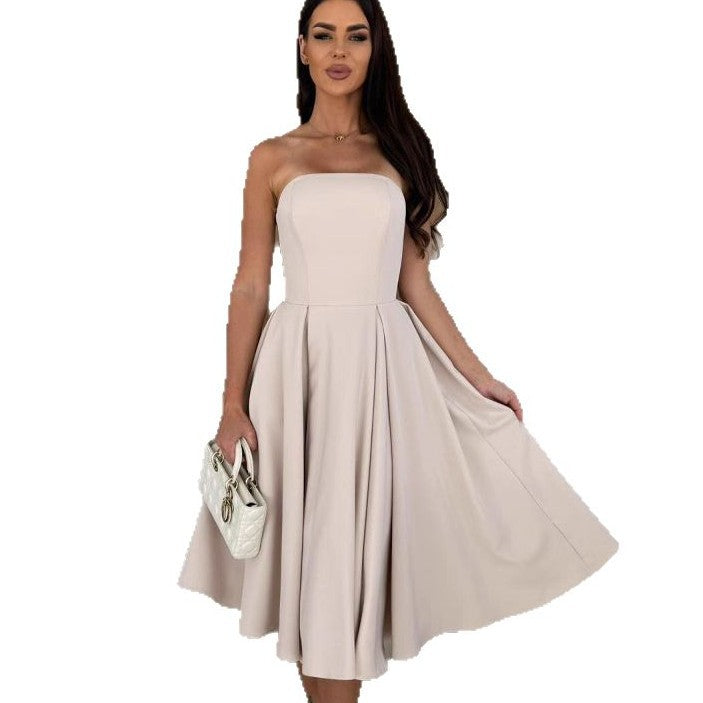 Women Strapless A-Line Midi Dress Ivyshape