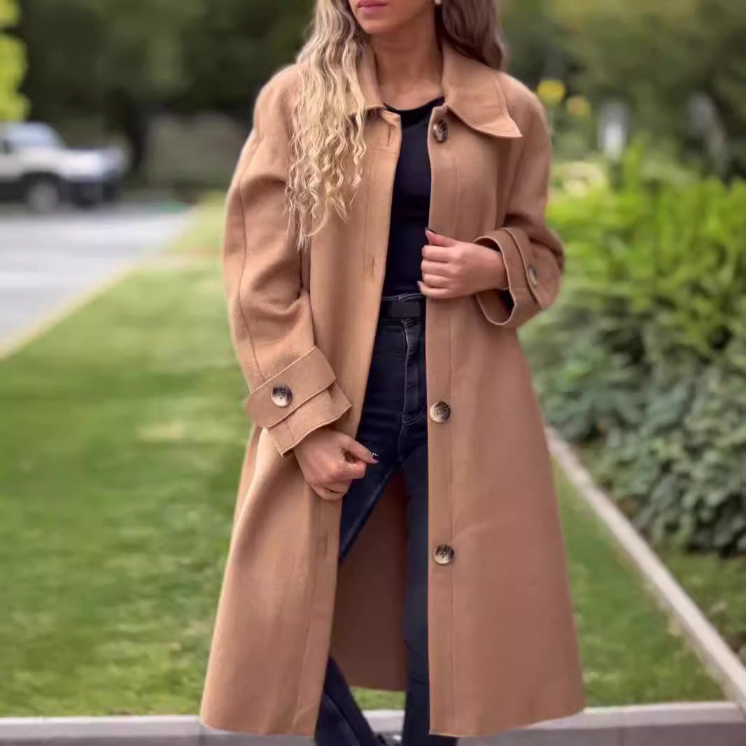 Ivyshape | Solid Color Button Wool Trench Coat