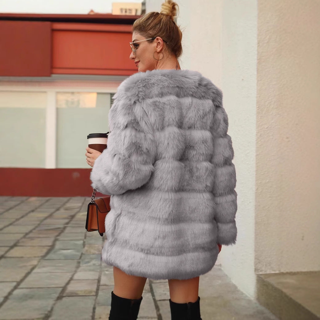 Women’s Fashion Faux Fur Coat with Voluminous Sleeves Ivyshape