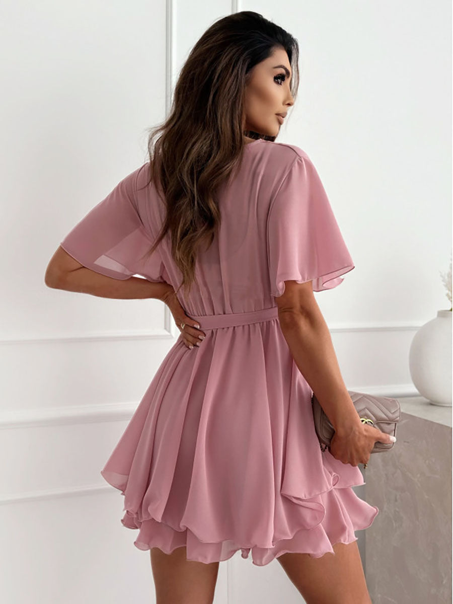 Women's wrap dress with V-neck and airy sleeves Ivyshape
