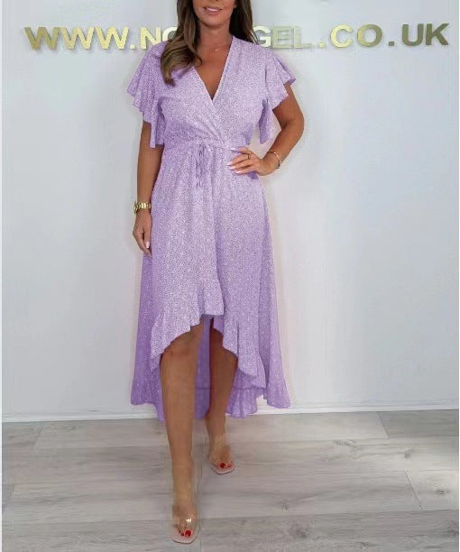 Women High-Low Ruffle Wrap Dress Ivyshape