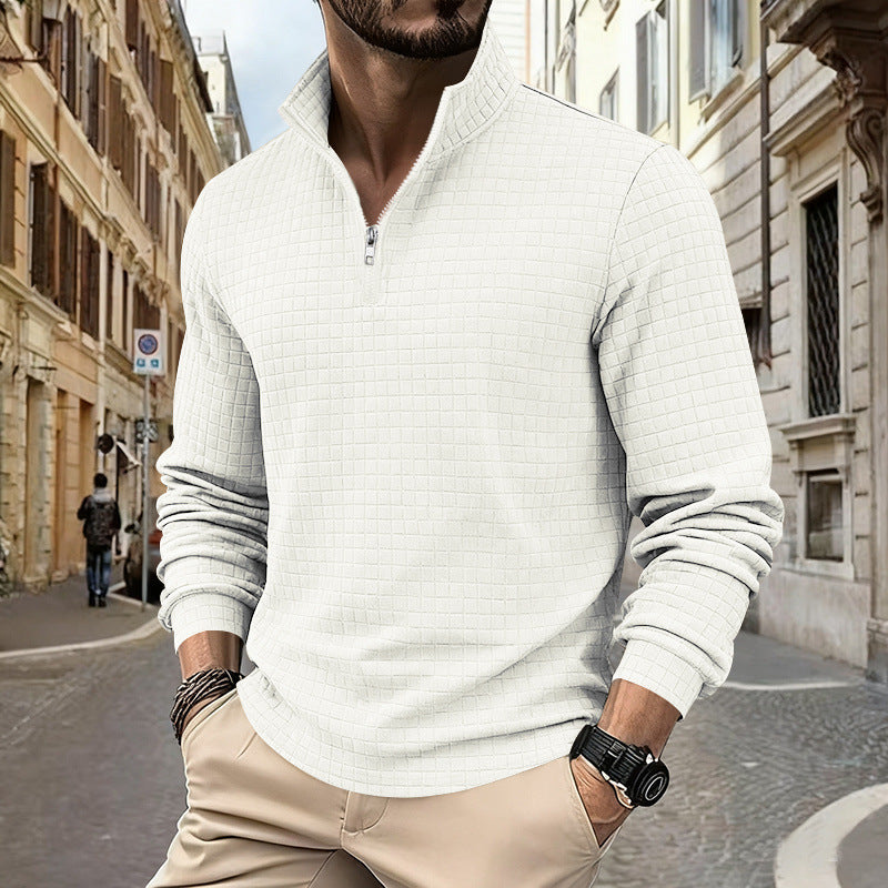 Men's sporty sweater with half zip and textured surface Ivyshape