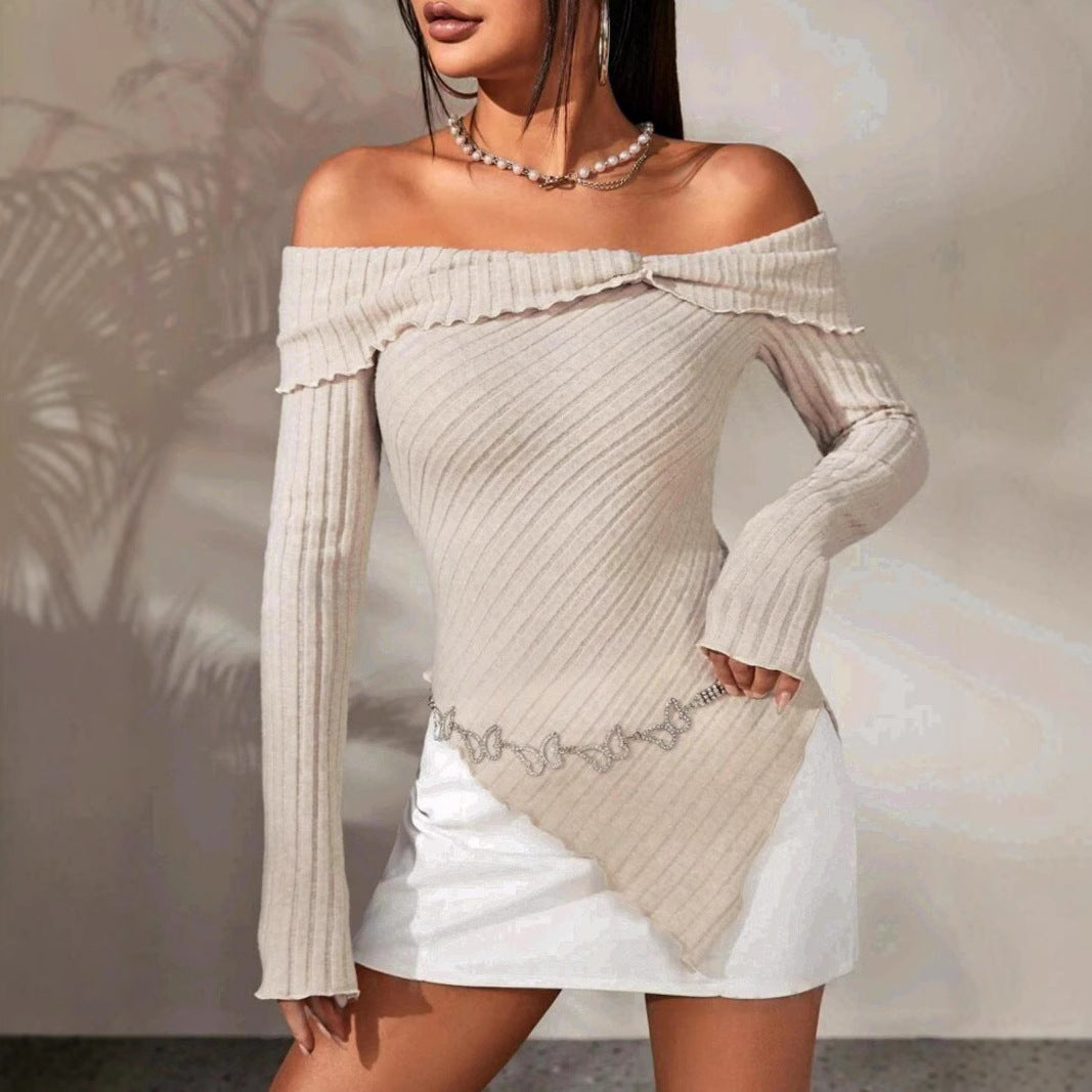 IvyShape | Fashionable One-Shoulder Irregular Hem Top