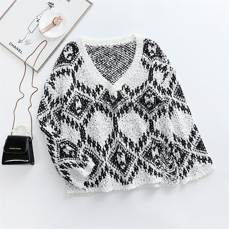 Ivyshape | Knitted V-Neck Long Sleeve Sweater