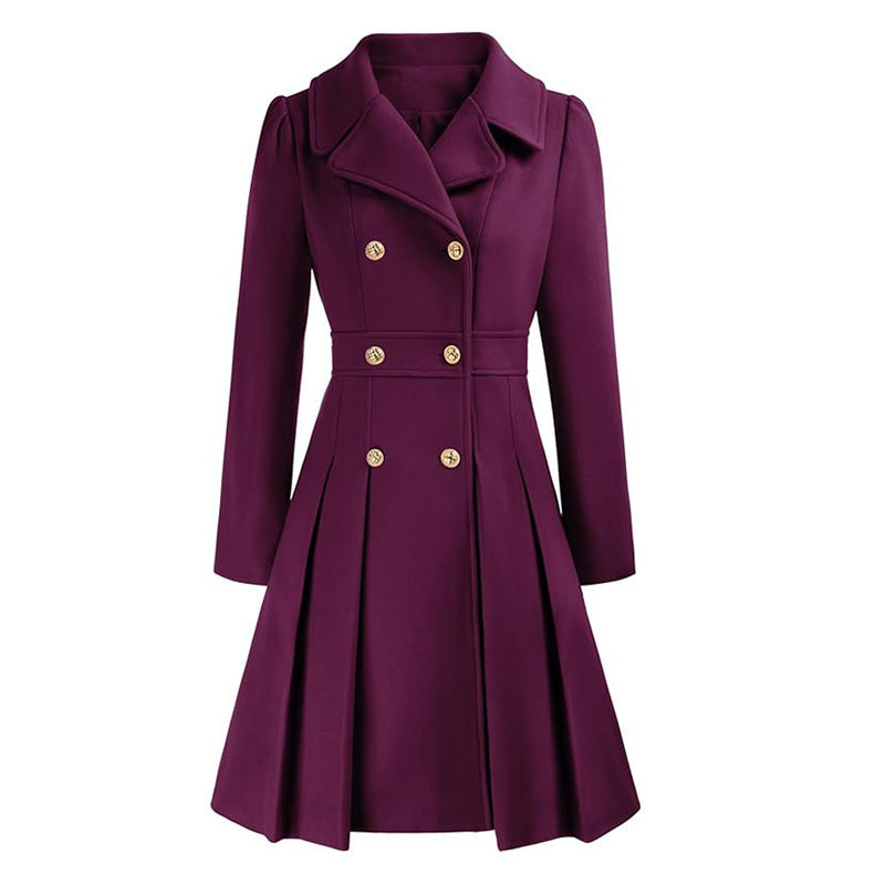 Women's fitted trench coat with double button fastening and pleats Ivyshape