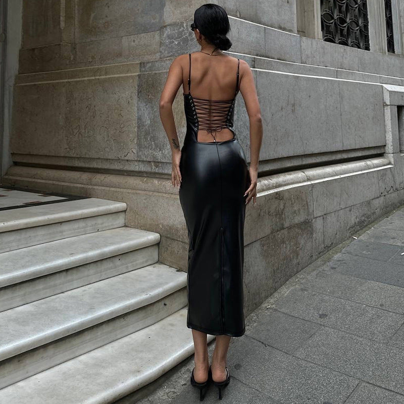 IvyShape | Sexy Backless Strap Waist-Hugging Split Hem Dress