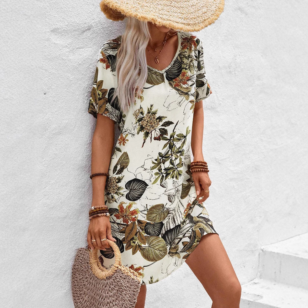 IvyShape | Floral V-Neck Short Sleeve Women's Dress