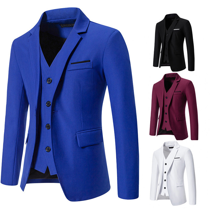 Men's elegantly equipped suit set with blazer, vest, and trousers Ivyshape