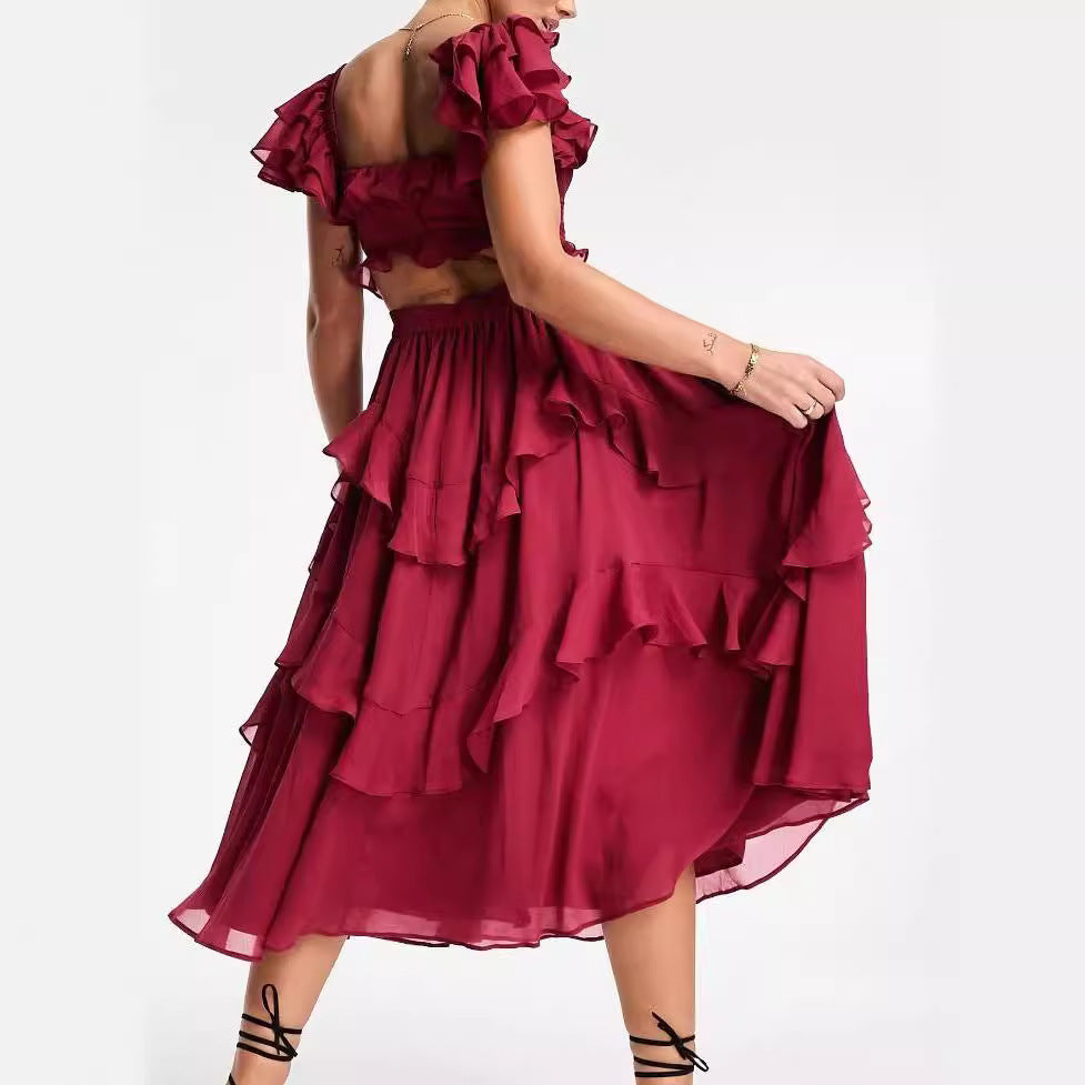 IvyShape | Cake Skirt Ruffle Pleated Long Skirt