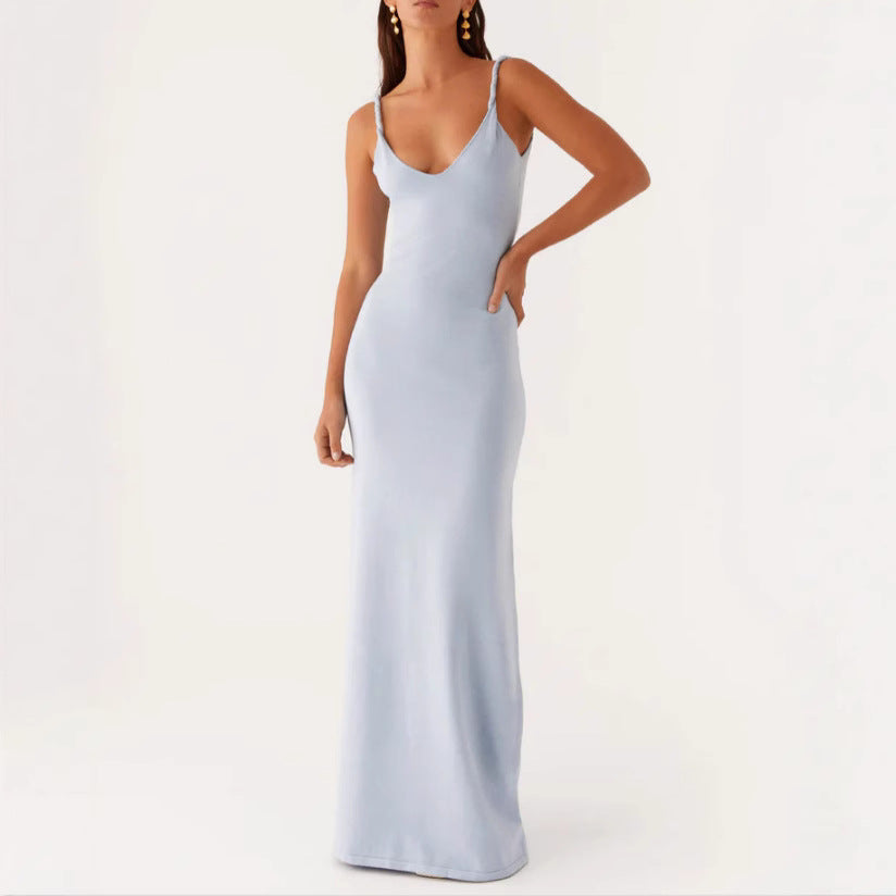 Women Elegant Sleeveless Maxi Dress with Deep V-Neck and Flattering Silhouette Ivyshape