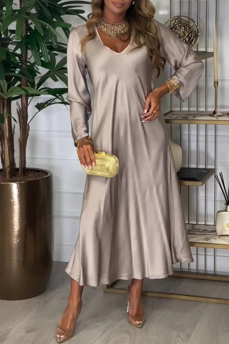 IvyShape | Long Sleeve Autumn Solid Color Sexy Long Dress