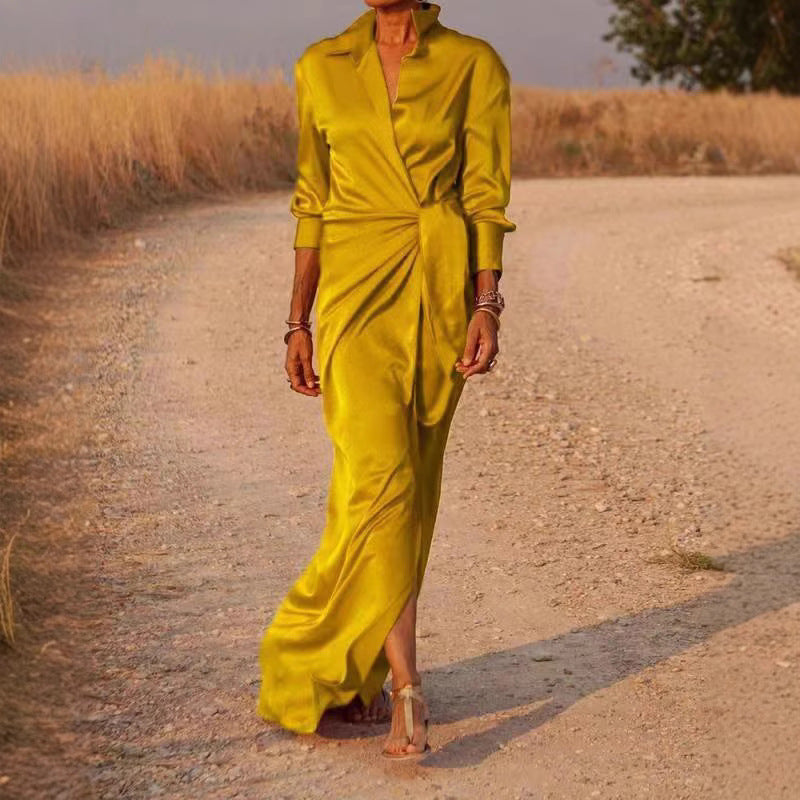 Ladies Elegant Wrap Maxi Dress with Feminine Cut and Side Slit Ivyshape