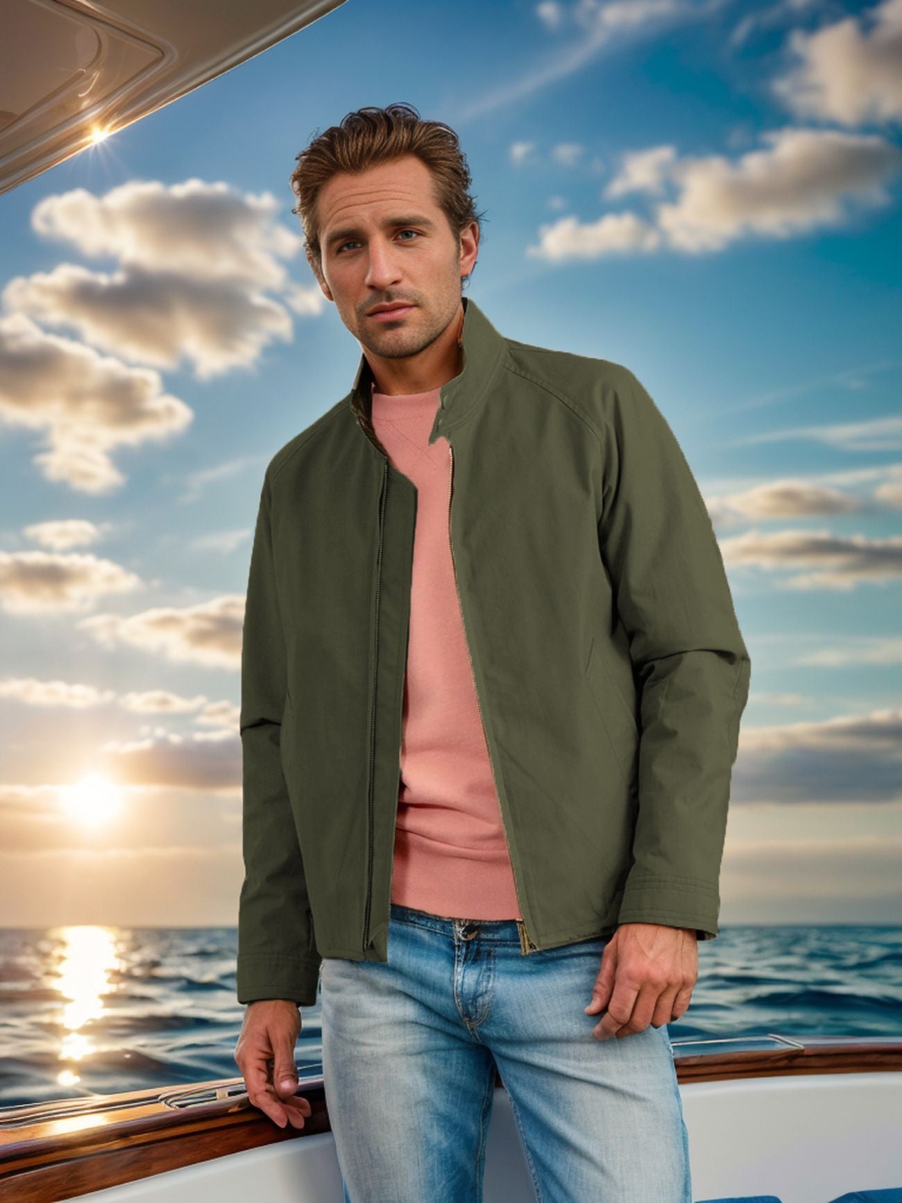 Men's lightweight leisure jacket in modern design with stand-up collar Ivyshape
