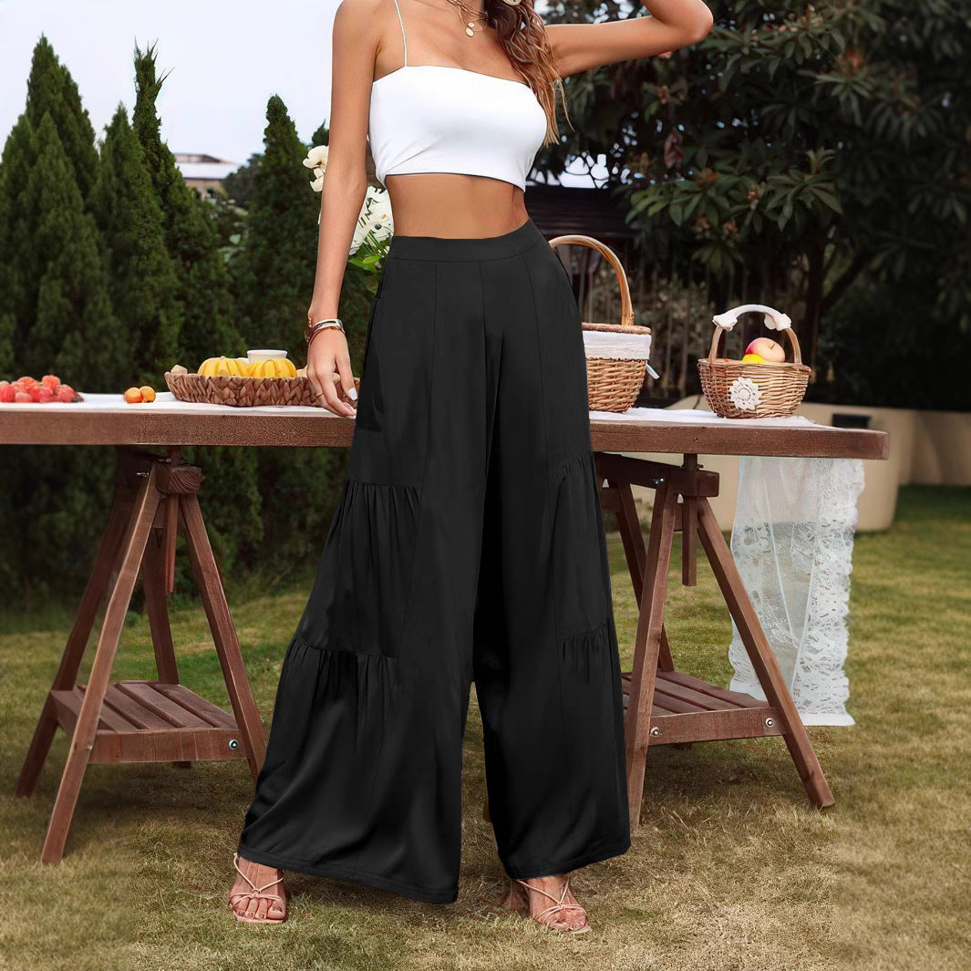 Women's Wide Palazzo Pants with Elegant Pleat Design Ivyshape