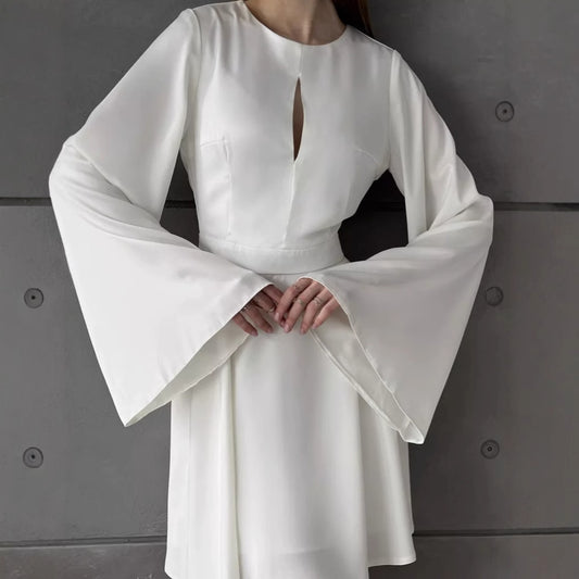 Women Elegant Wrap Dress with Wide Flared Sleeves and Deep Neckline Ivyshape
