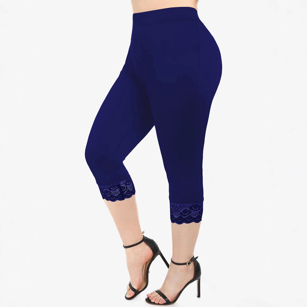 Women's fitted 3/4 leggings with elegant lace trims Ivyshape