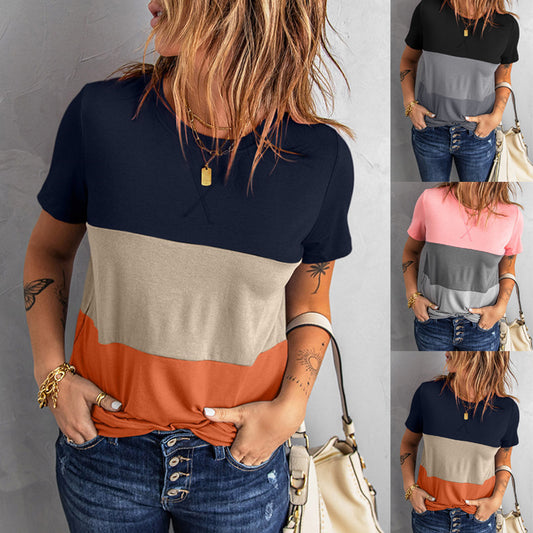 Women Fashion T-Shirt with Color Block Design and Loose Fit Ivyshape