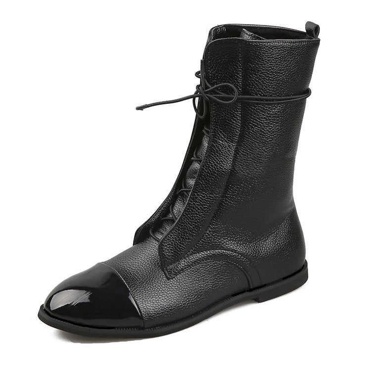 Ladies lace-up boots made of high-quality leather with fashionable design Ivyshape