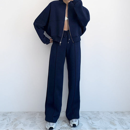 IvyShape | Casual solid color loose tie hoodie tracksuit