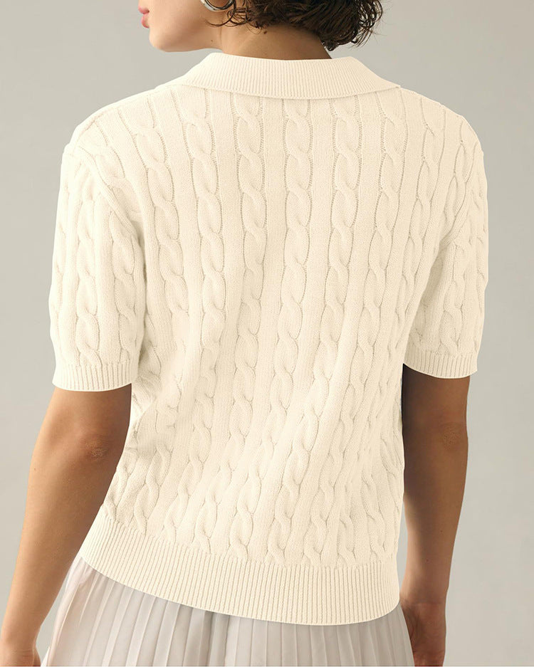 IvyShape | Polo-Collar Twist Knit Sweater