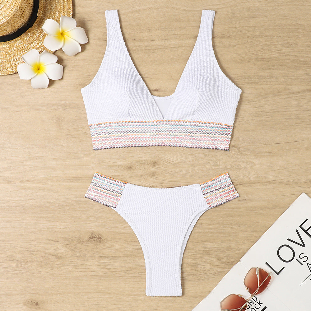 Women's Swimwear Set with sophisticated wave pattern and high-cut design Ivyshape