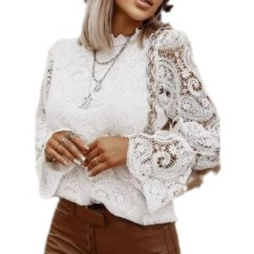 Women Elegant Lace Blouse with Ruffle Sleeves Ivyshape