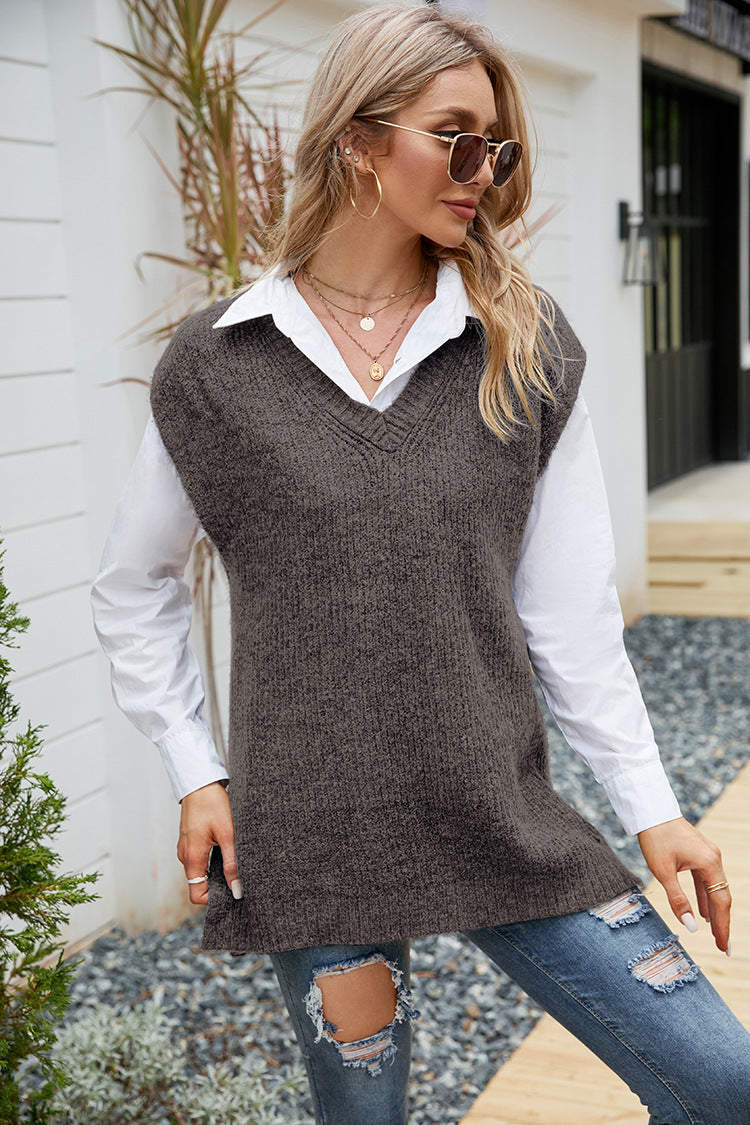 IvyShape | Casual V-neck Sleeveless Knitted Vest