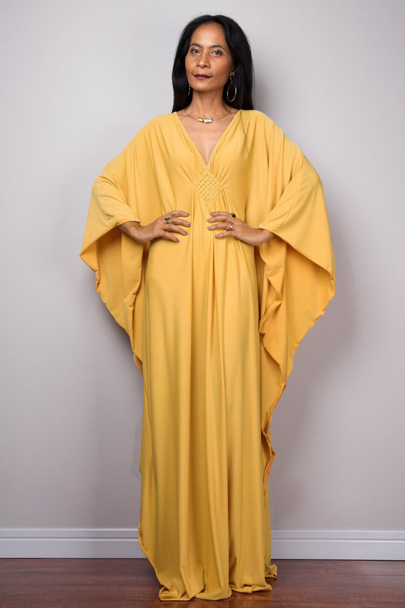 Women's maxi dress with elegant wing sleeves and V-neck Ivyshape