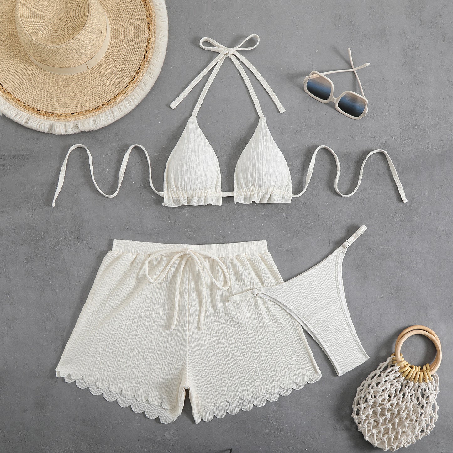 Women's bikini set with playful shorts and sophisticated ribbed texture Ivyshape