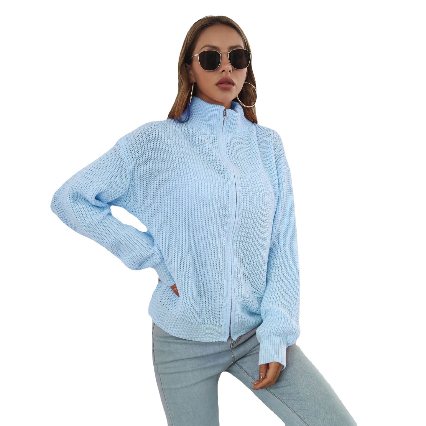 Women's casual knit pullover with high collar and zipper Ivyshape