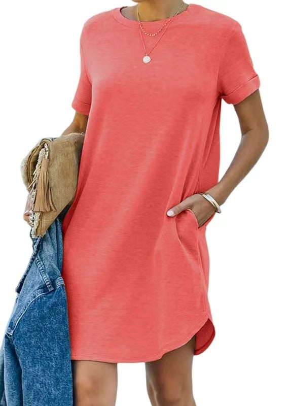 Women's Casual Dress with Pockets and Round Neck Ivyshape
