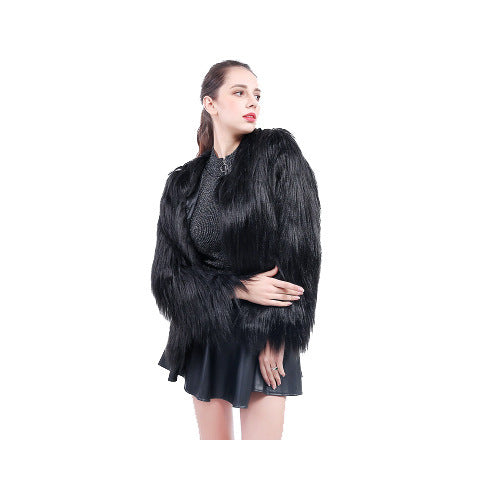 Women's Cuddly Soft Faux Fur Coat with Open Cut and Long Sleeves Ivyshape