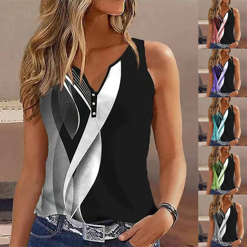 Women's Graphic Print V-Neck Tank Top Ivyshape