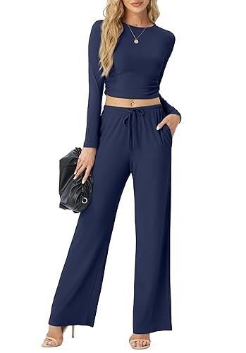 Ladies casual two-piece set with wide pants design Ivyshape
