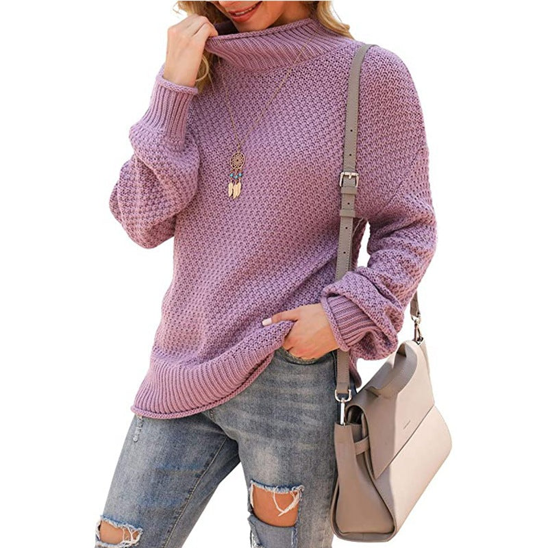 Women's chunky knit sweater with a high collar and casual silhouette Ivyshape