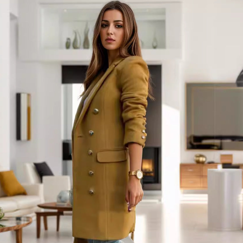 Women's exclusive double-breasted coat with stylish button details Ivyshape