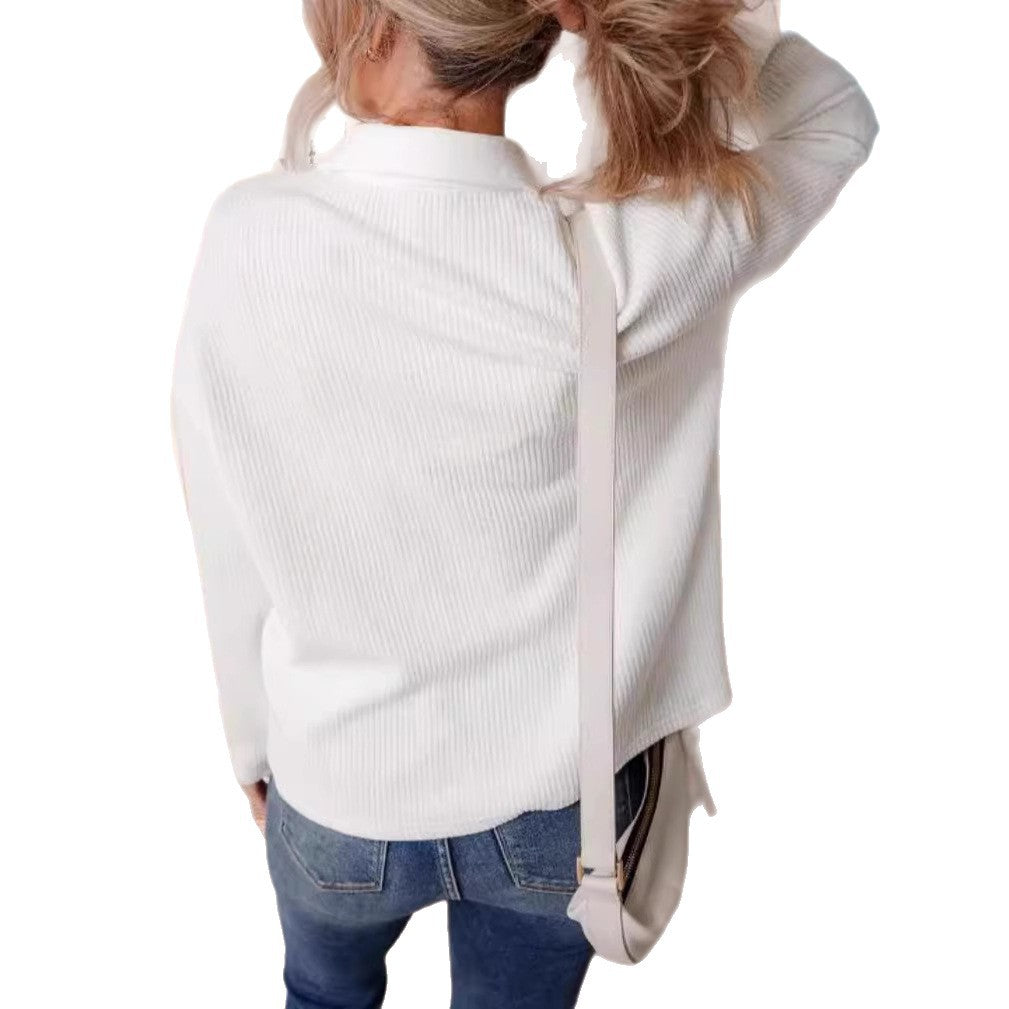 Women's casual oversized shirt blouse with textured design and practical pockets Ivyshape