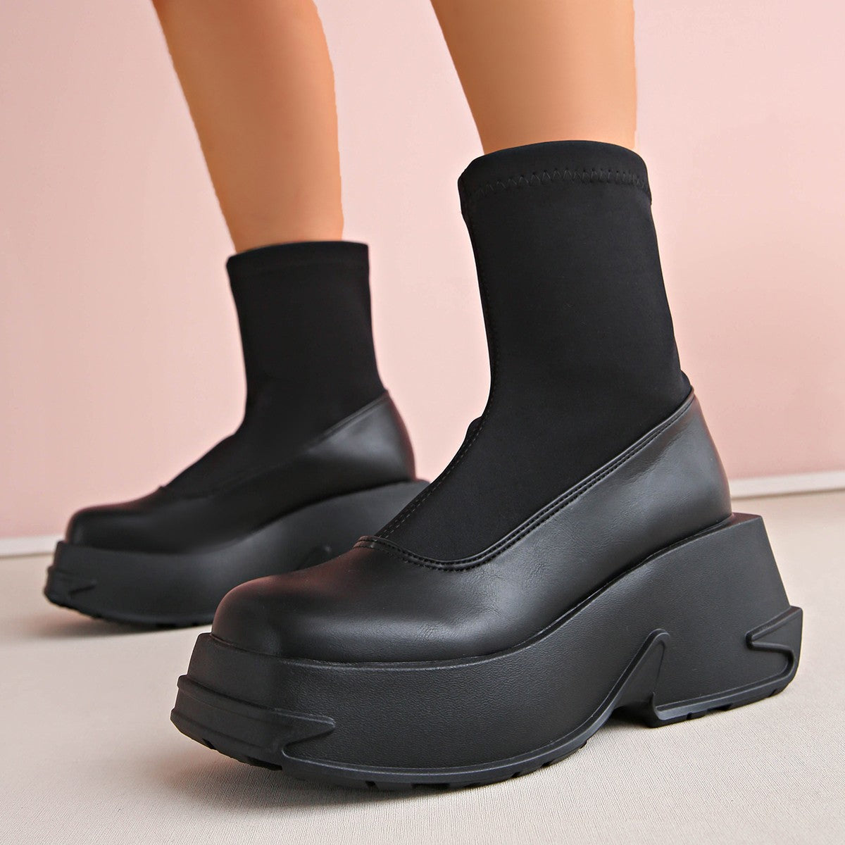 Ladies' platform sneakers with elegant sock design and non-slip sole Ivyshape