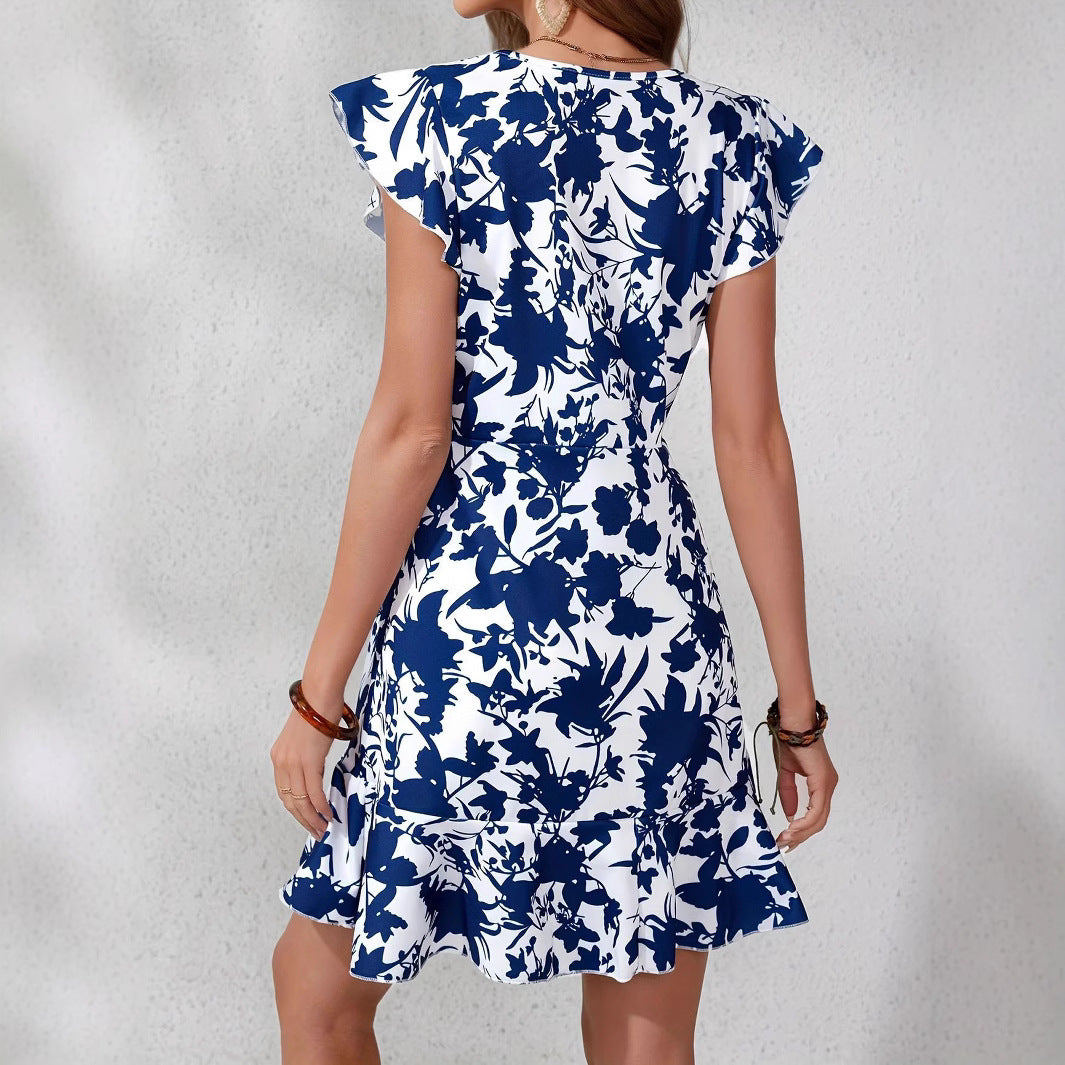 Women Festive A-Line Dress with Ruffle Details and Floral Pattern Ivyshape