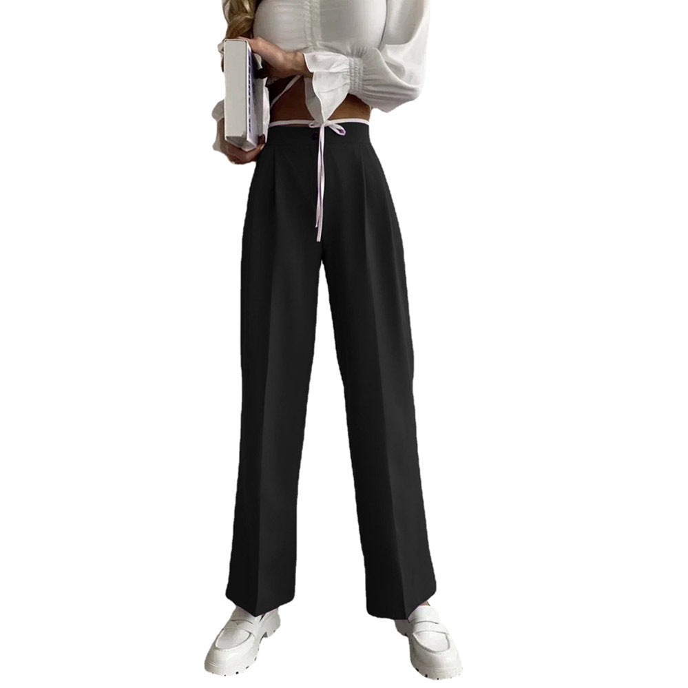 Women's wide classic trousers with high waistband and practical ties Ivyshape