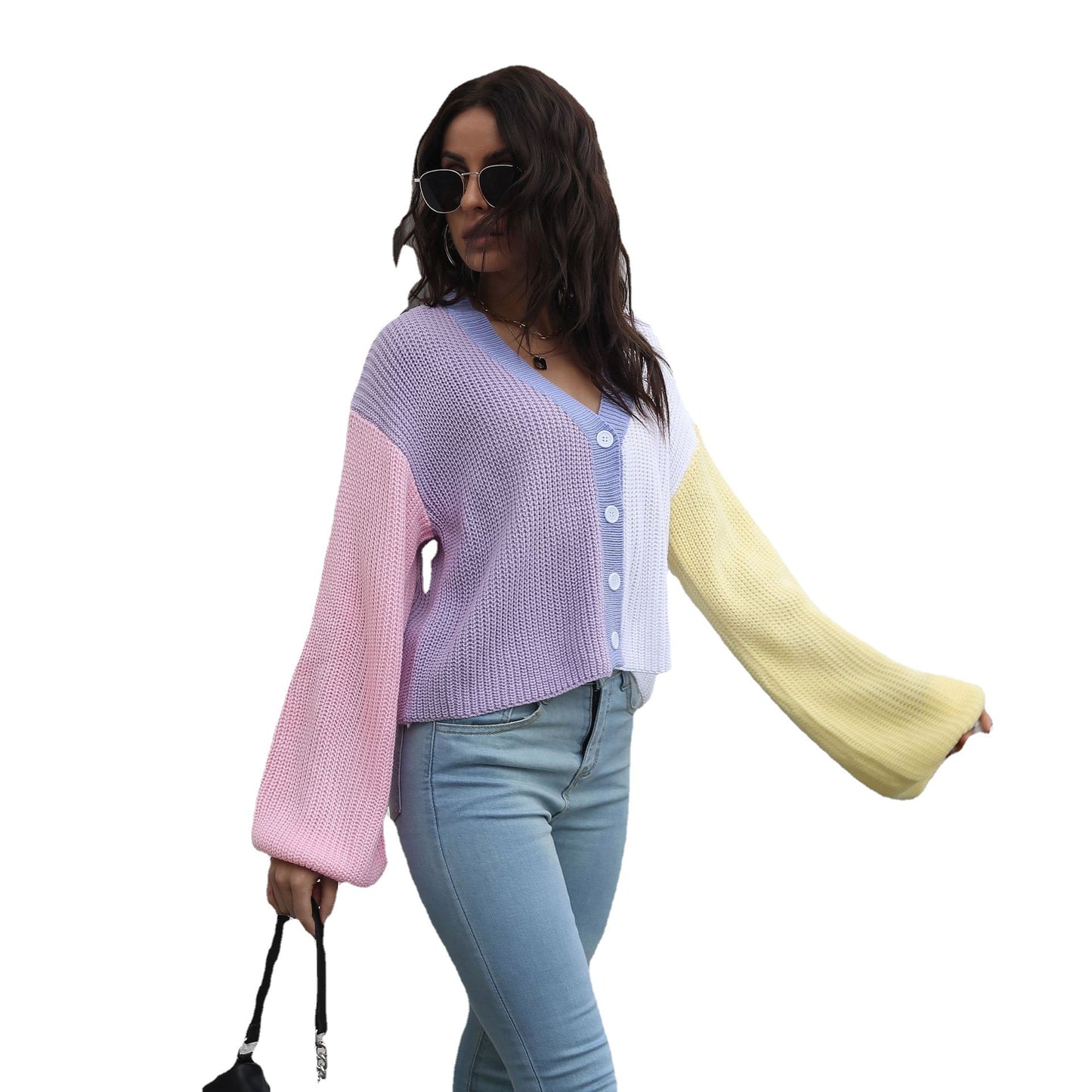 Women's Large Knitted Sweater with Color Block Design Ivyshape