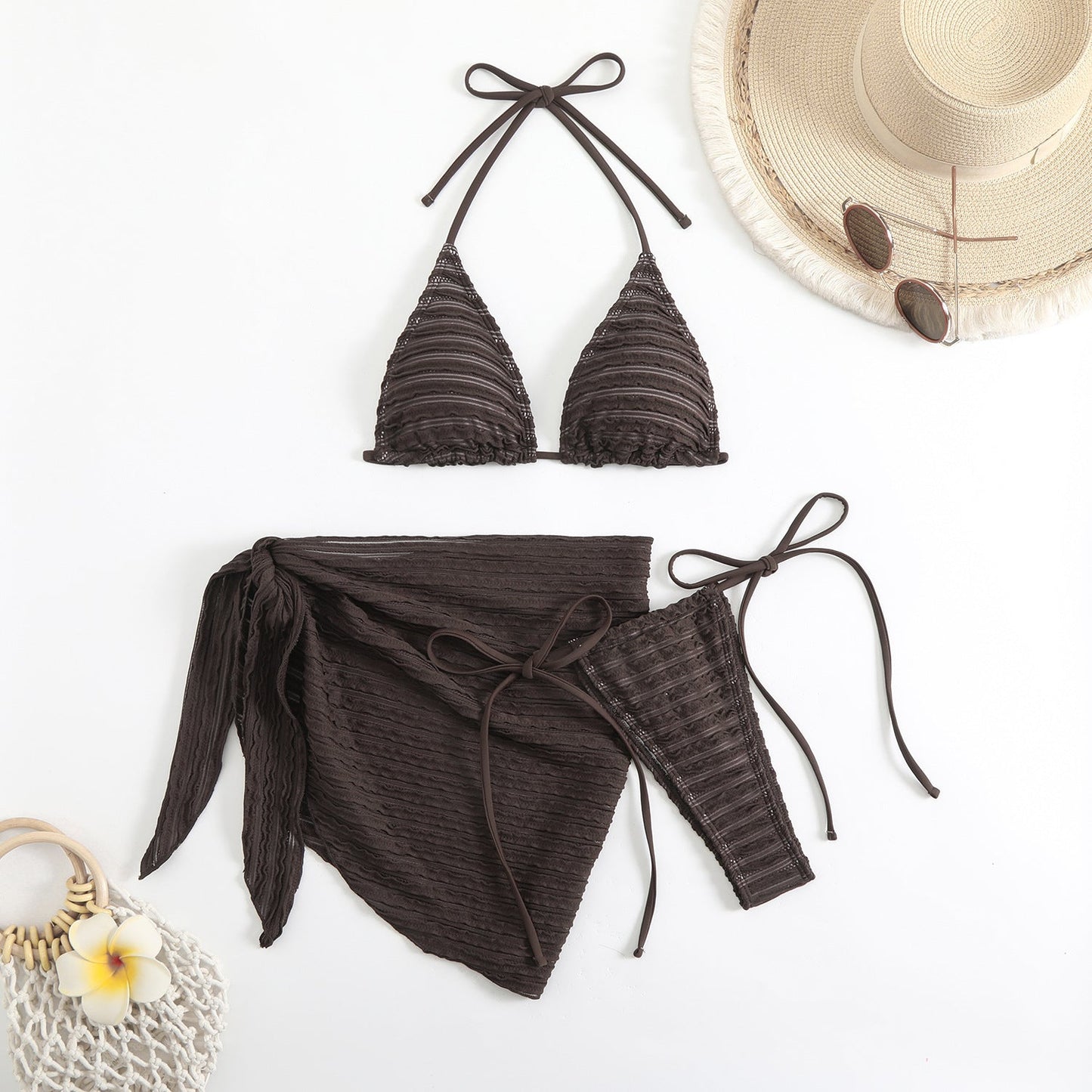 Women's triangle bikini with refined ruffle details and matching wrap skirt Ivyshape